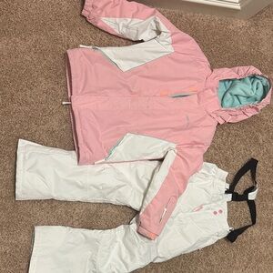 Pink and White Winter Jacket and Pants Set for ski